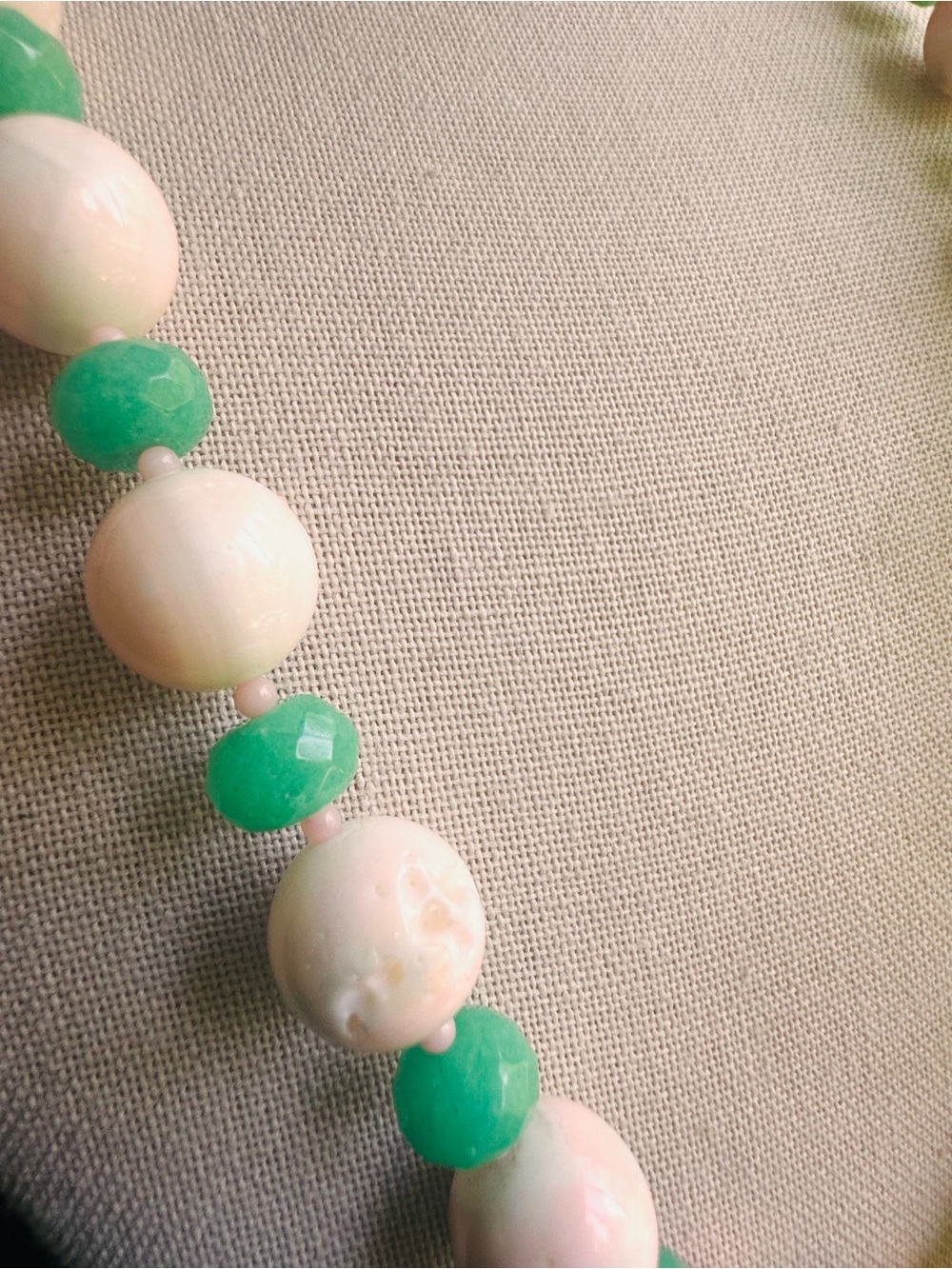 Green Jade and Pale Pink AngelSkin Coral Beaded Necklace - Women Jewelry - Picture 5 of 13